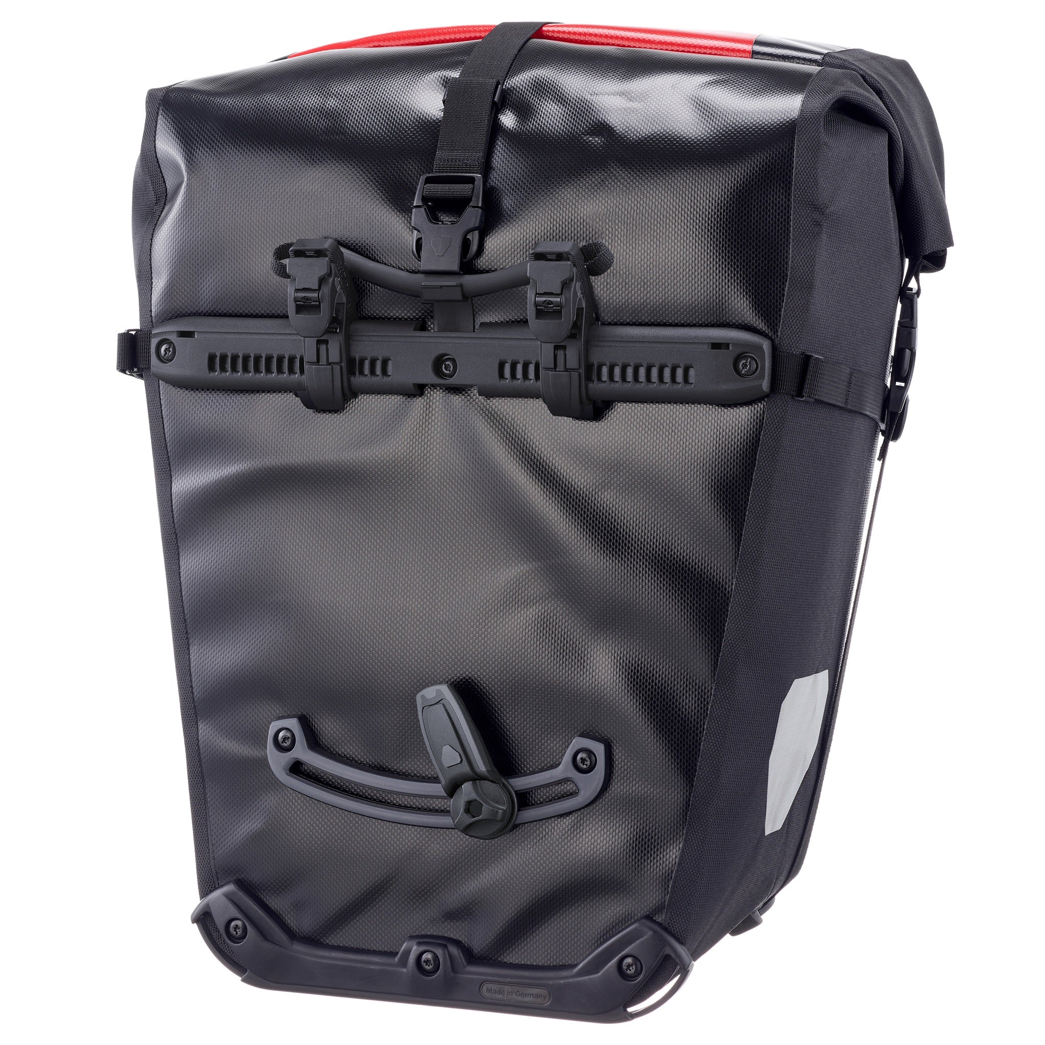 Rückansicht der ORTLIEB Back-Roller XL QL2.2 in red-black mit Quick-Lock2.2 Befestigungssystem