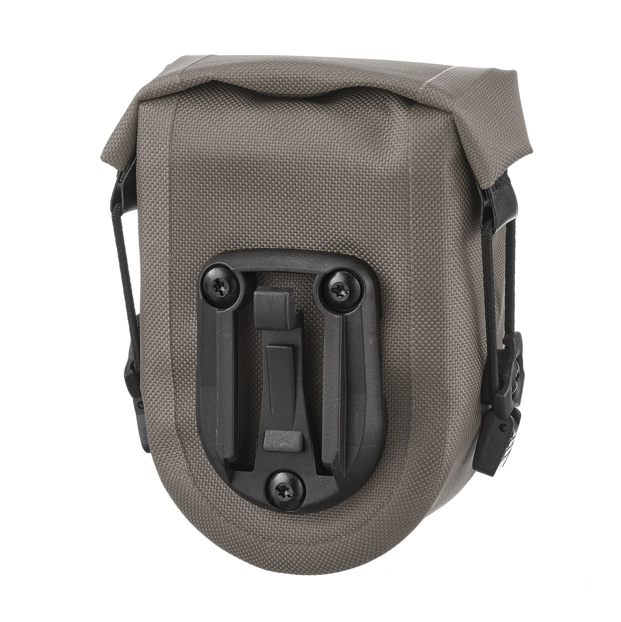Rückansicht der ORTLIEB Micro-Bag 0.8L in dark sand mit Adapterhalterung